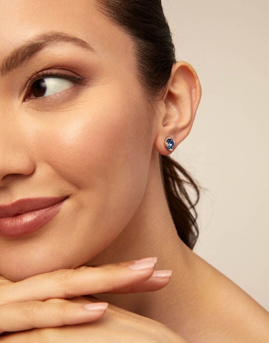 Stud earrings with blue crystal, Silver, large