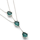 Double necklace with three drop-shaped pendants featuring green faceted crystals