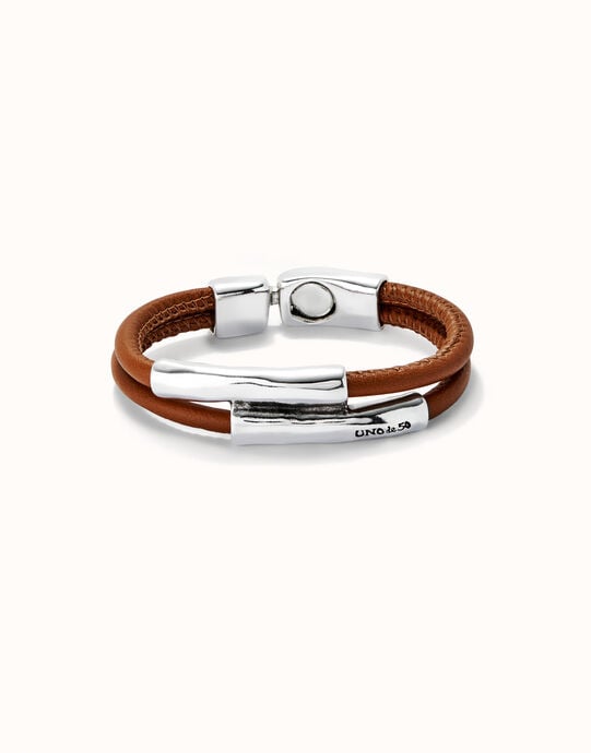 Double strand lether bracelet with two tubes
