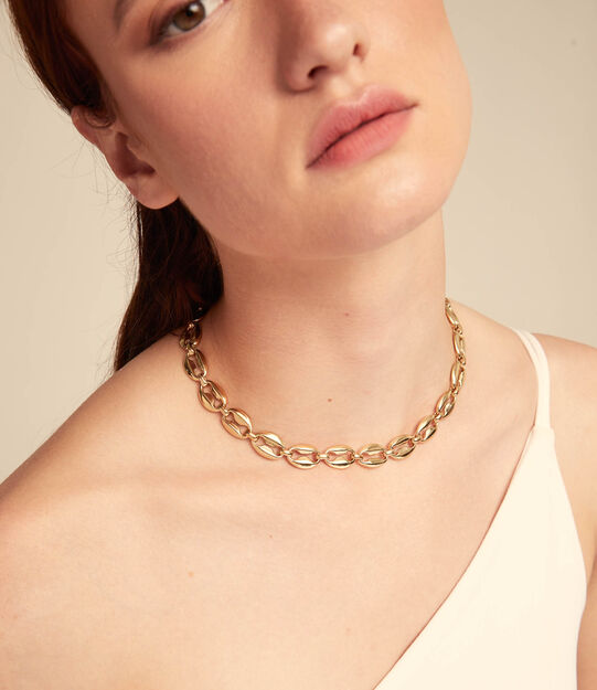 Collar ba&ntilde;ado en oro 18k con eslabones peque&ntilde;os, Dorado, large