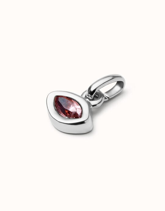 Charm  ba&ntilde;ado en plata de ley con cristal rosa., Plateado, large