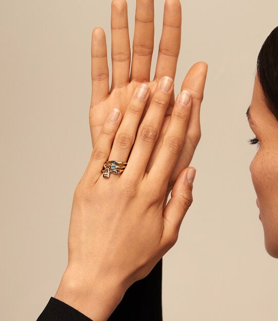 Bague plaqu&eacute;e or 18 carats triple avec cristaux bleus, Or, large