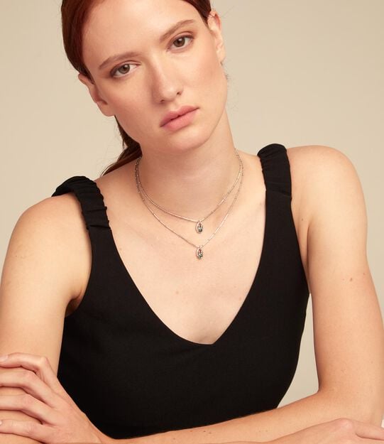 Multi strand chain necklace with blue crystals, Green, large