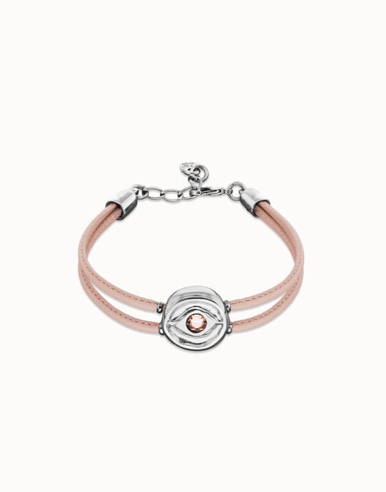 Double pink leather birthstone bracelet with eye