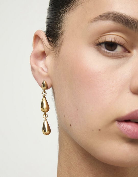 Linked Teardrop Drop Earrings, Golden, large