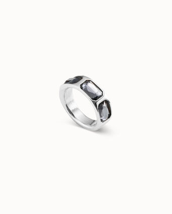 Bague plaquée argent avec 3 cristaux gris foncé