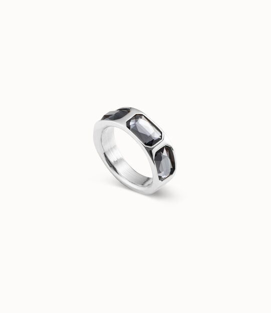 Silver-plated ring with 3 dark gray crystals
