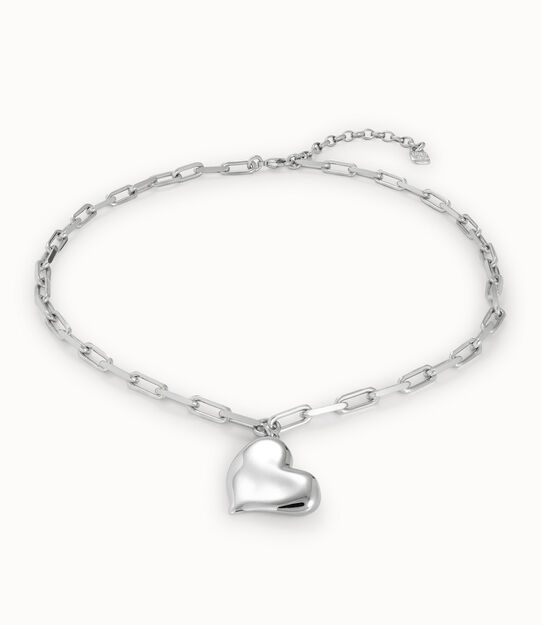 Sterling silver-plated short necklace with medium sized link chain and medium sized heart
