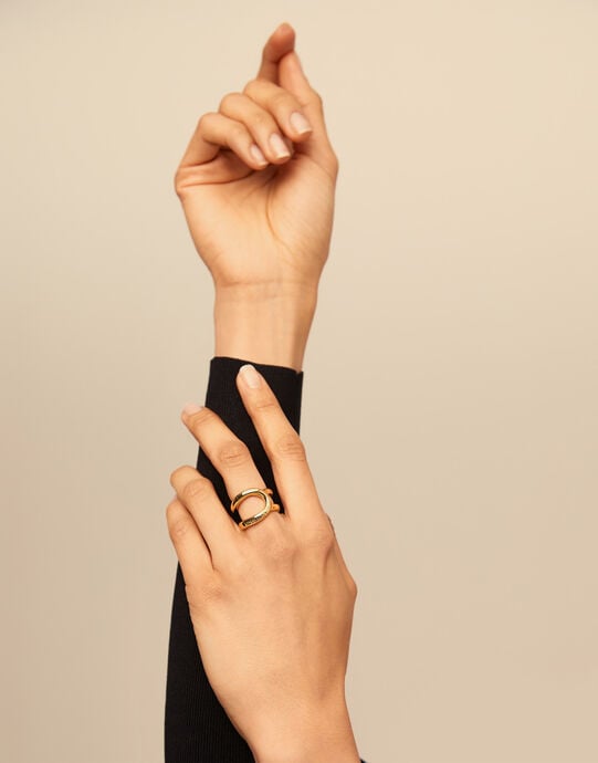 Tubular design ring, Golden, large