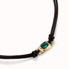 Collana in cuoio placcata oro 18k con cristallo verde