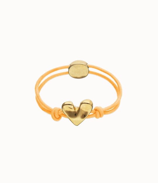 Bracelet en fil elastique orange avec c&oelig;ur plaqu&eacute; or 18k