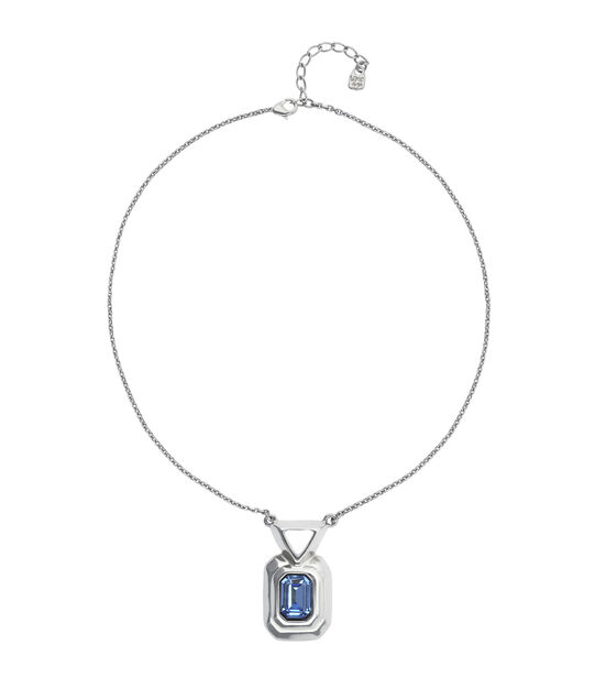 Collana placcata argento con cristallo sfaccettato rettangolare blu
