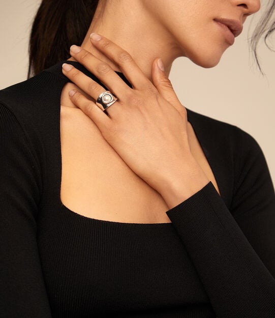 Bague plaqu&eacute;e argent avec cristaux, Argent, large