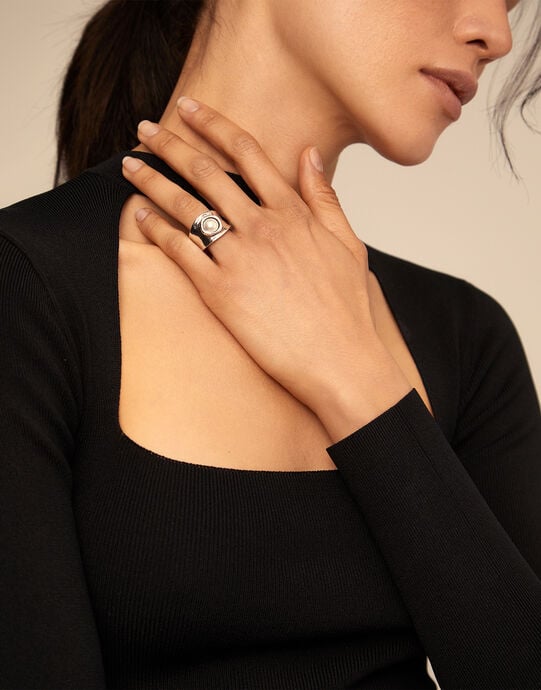 Anillo con cristal ba&ntilde;ado en plata de ley, Plateado, large