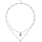 Double necklace with two blue drop-shaped faceted crystals