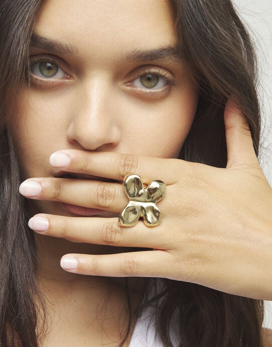 Maxi butterfly ring, Golden, large