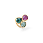 Ring with three multicoloured drop-shaped faceted crystals