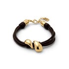 Pulsera en cuero con dos gotas ba&ntilde;adas en oro