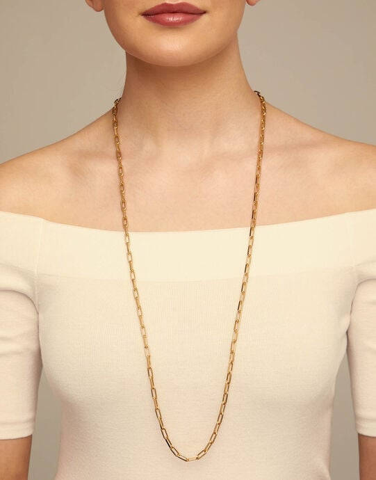 Long link chain charm necklace, Golden, large
