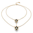 Double necklace with two drop-shaped pendants featuring grey faceted crystals