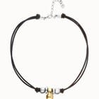 Collar de cuero con tres esferas ba&ntilde;adas en mix de plata y oro 18k