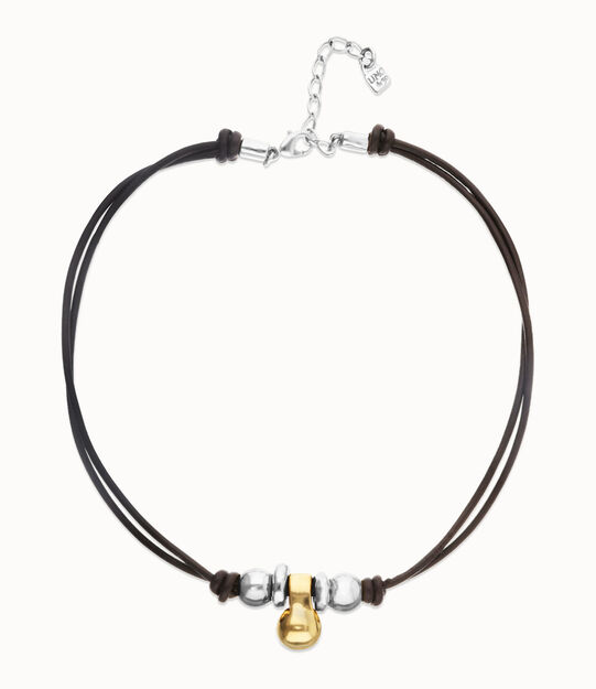 Short leather necklace with three spheres