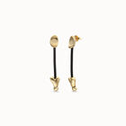 Drop earrings with leather and chained hearts
