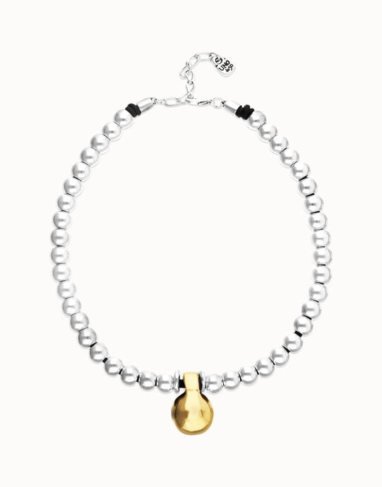 Collar de esferas medianas ba&ntilde;adas en plata de ley y esfera grande en oro 18k