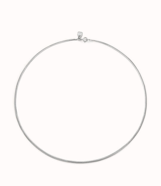 Cadena larga con forma plana ba&ntilde;ada en plata de ley.