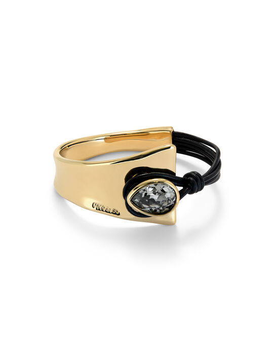 Semi-rigid bracelet with leather and a grey drop-shaped faceted crystal