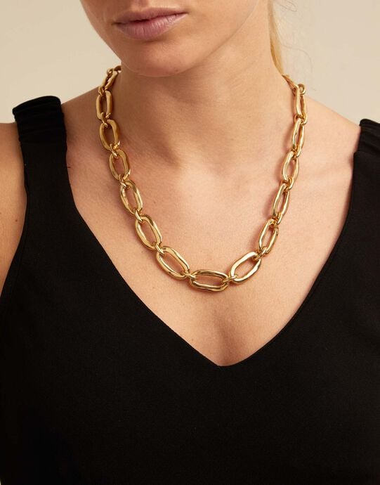 Collar de eslabones ba&ntilde;ado en oro de 18k, Dorado, large