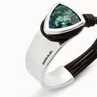 Bangle bracelet with leather and green crystal