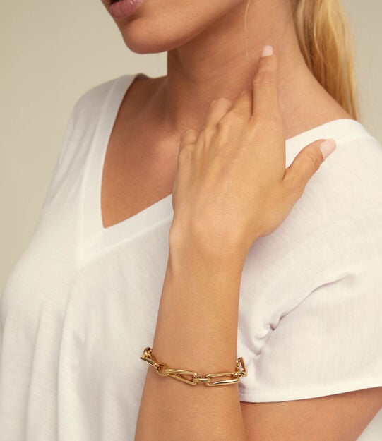 Square link chain bracelet, Golden, large