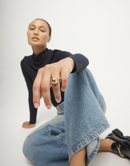 Ring with sphere shape, Golden, large