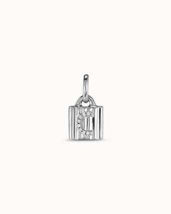 Sterling silver-plated padlock charm with topaz letter C