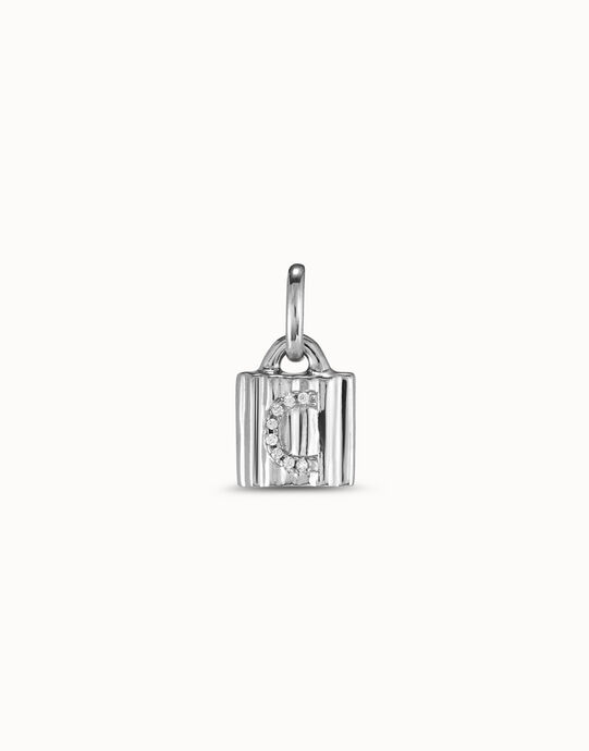 Charm candado ba&ntilde;ado en plata de ley con letra de topacios C