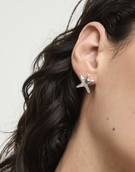 Small starfish earrings, Silver, large
