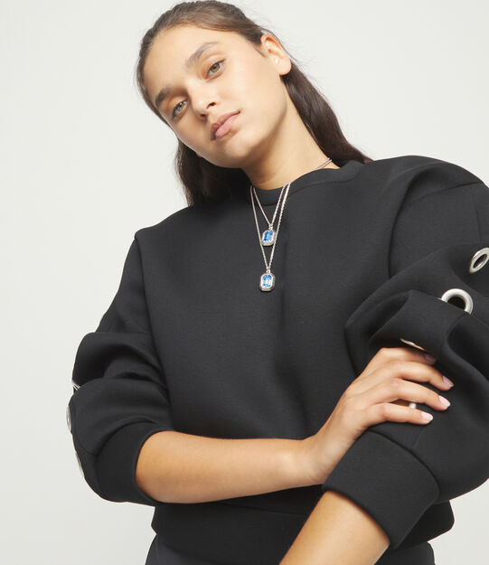 Collar doble ba&ntilde;ado en plata de ley con dos cristales facetados rectangulares, Plateado, large