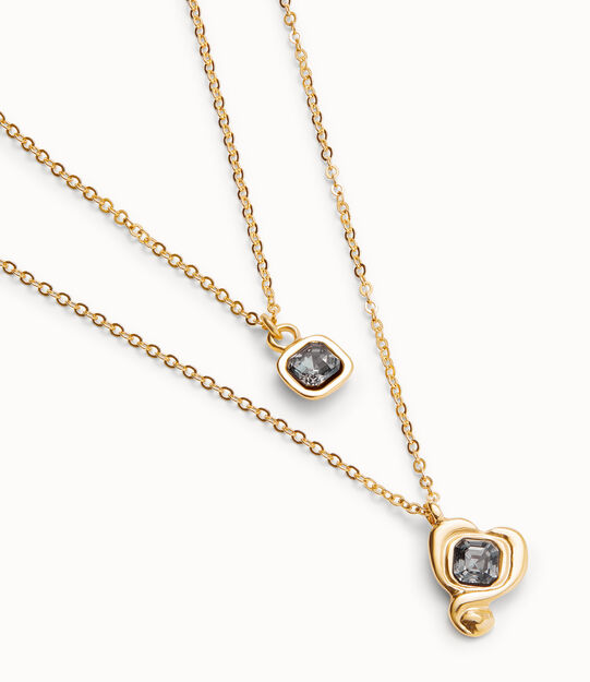 18k gold-plated pendant with double chain and hearts with black crystal