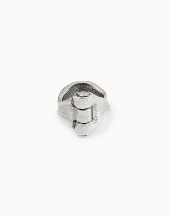 Anillo ba&ntilde;ado en plata de ley con dise&ntilde;o entrelazado, Plateado, large