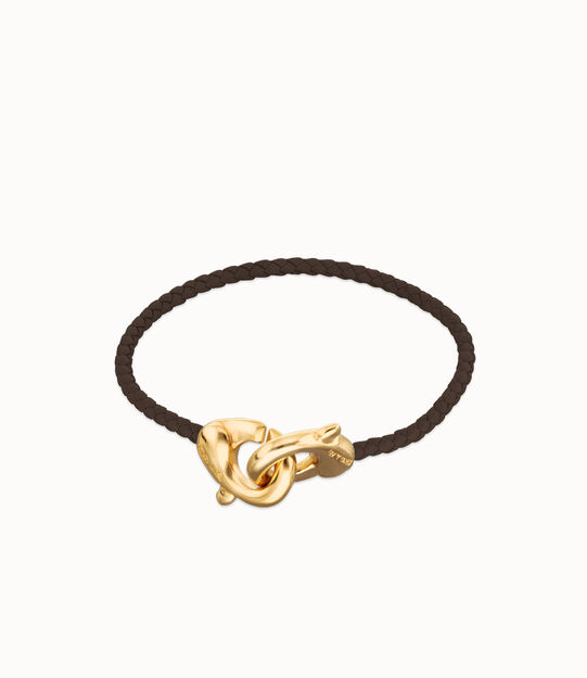 Brown leather bracelet with interlocking carabiner