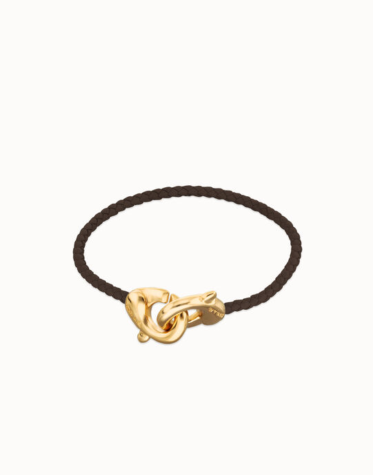 Brown leather bracelet with interlocking carabiner