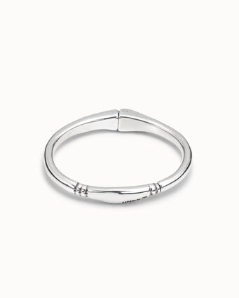 Sterling silver-plated tubular shaped bracelet with double clamp