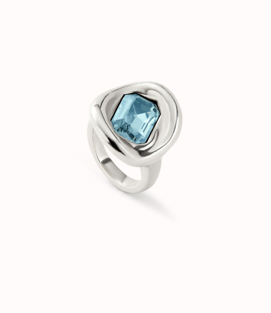 Anillo ba&ntilde;ado en plata de ley con cristal celeste