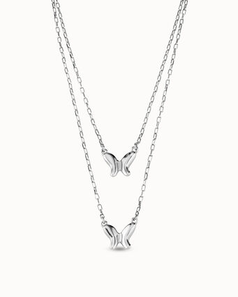 Double sterling silver-plated metal alloy necklace