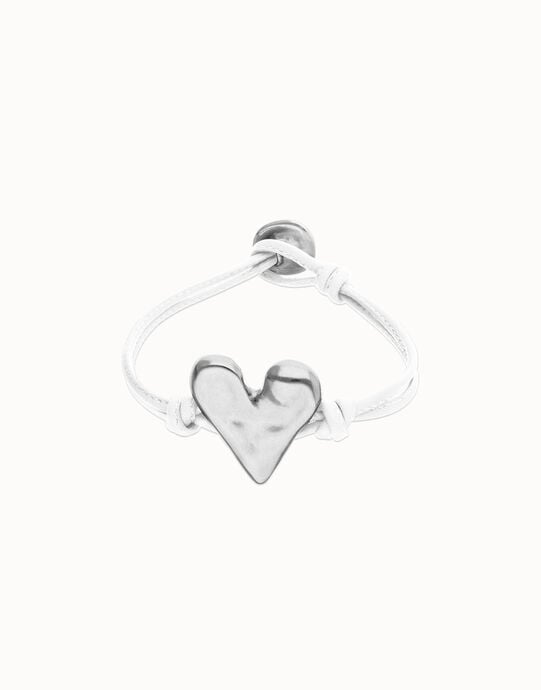 White leather bracelet with heart detail