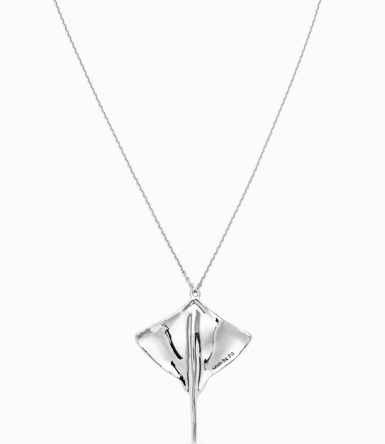 Sterling-silver pendant with long chain and manta ray
