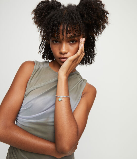 Beaded stretch bracelet with a murano glass and a hamsa, Silver, large