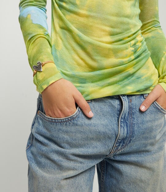 Bracelet en cuir camel avec c&oelig;ur plaqu&eacute; argent sterling, Argent, large