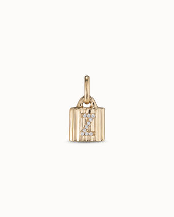 18K gold-plated padlock charm with topaz letter Z, Golden